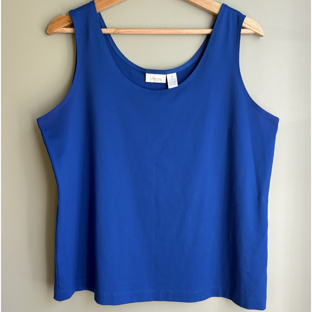 CHICOS Microfiber Tank Top Size 3 (XL 16) Blue Scoop Neck/Back Stretchy Layering